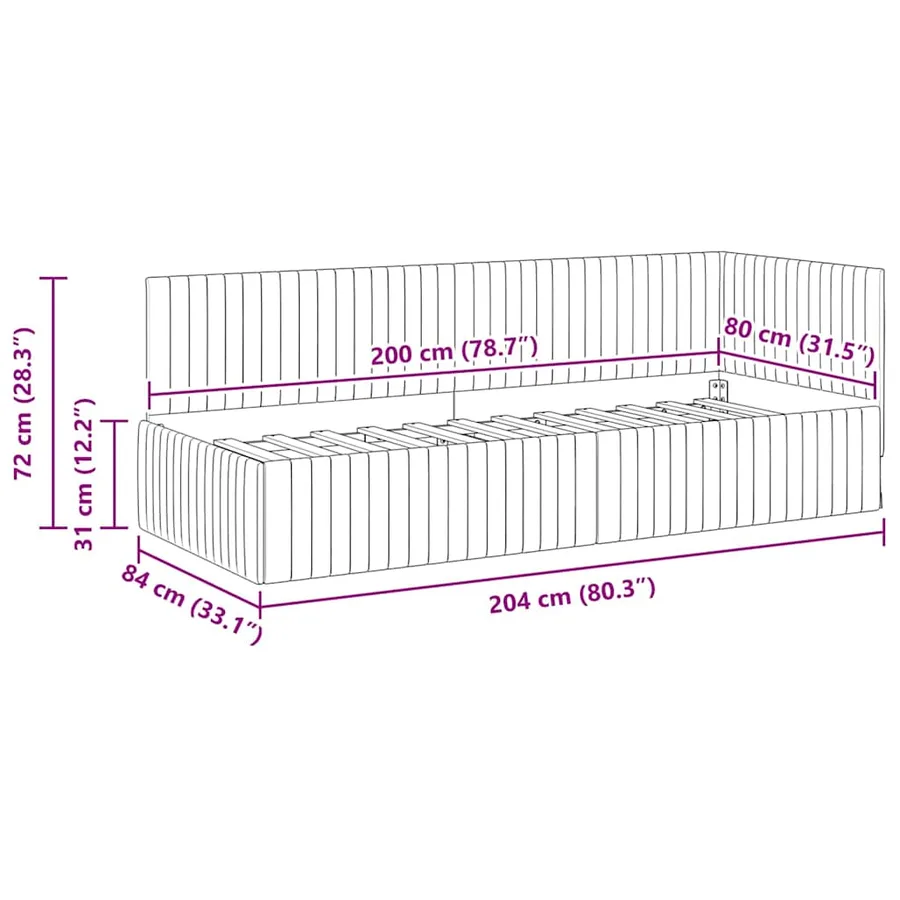 Cadre de lit d'angle Bordeaux 80 cm x 200 cm Velours - 11