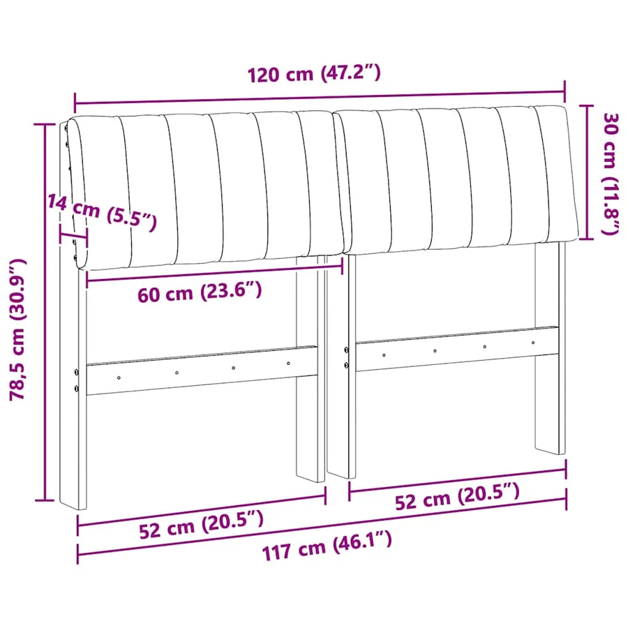 Tête de lit capitonnée Taupe 120 cm Pin massif - 11