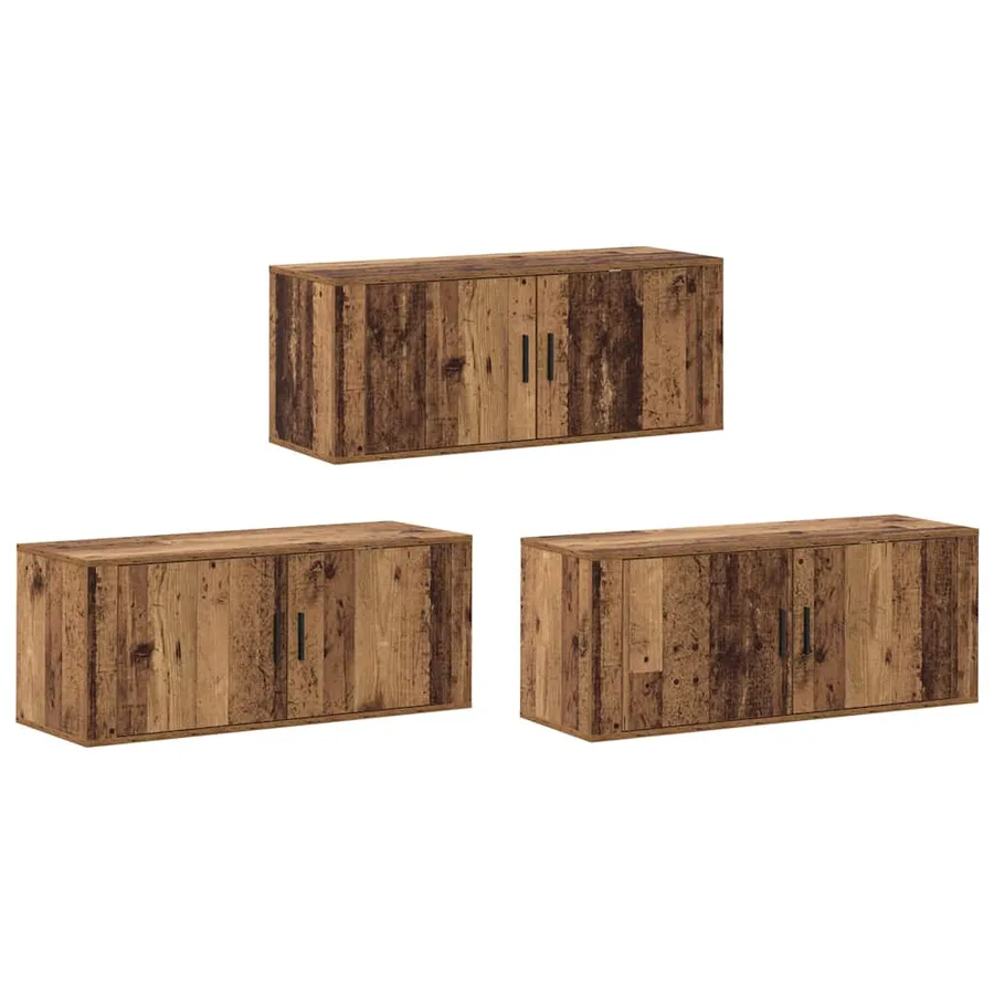 Ensemble de meuble TV mural 3 pcs Bois Ancien Bois d'ingénierie - 2
