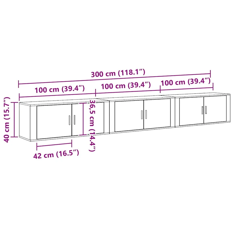 Ensemble de meuble TV mural 3 pcs Bois Ancien Bois d'ingénierie - 8