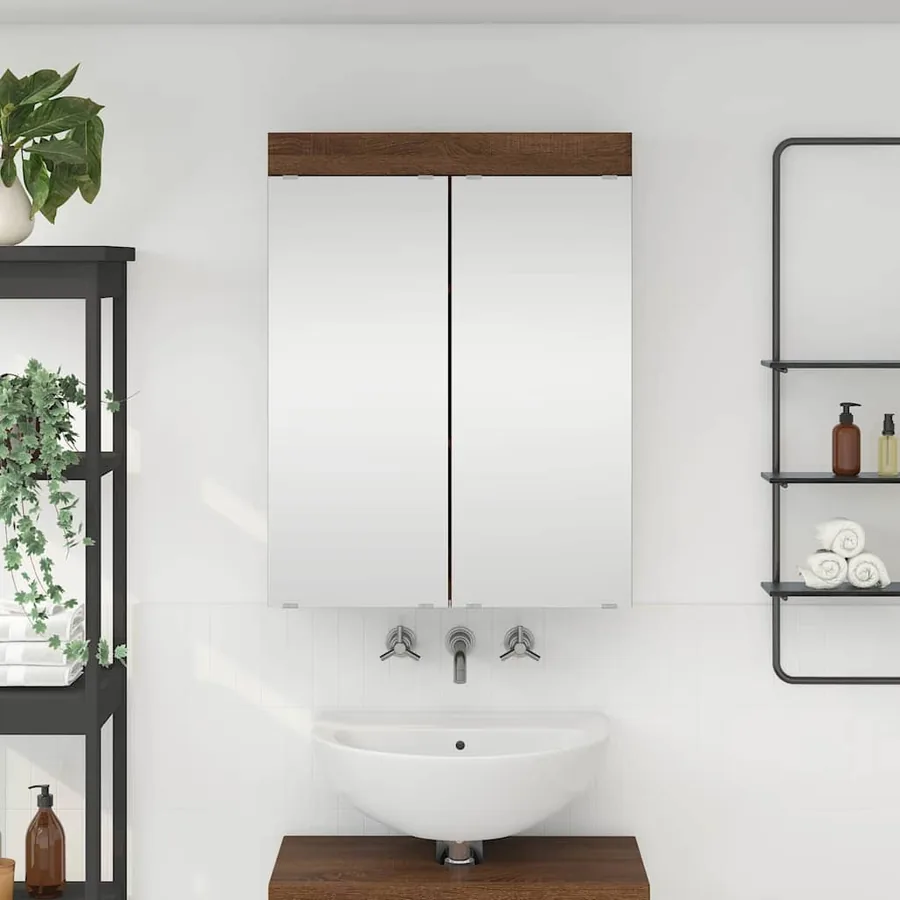 Amoire de salle de bain avec miroir avec porte TULUM Chêne brun
