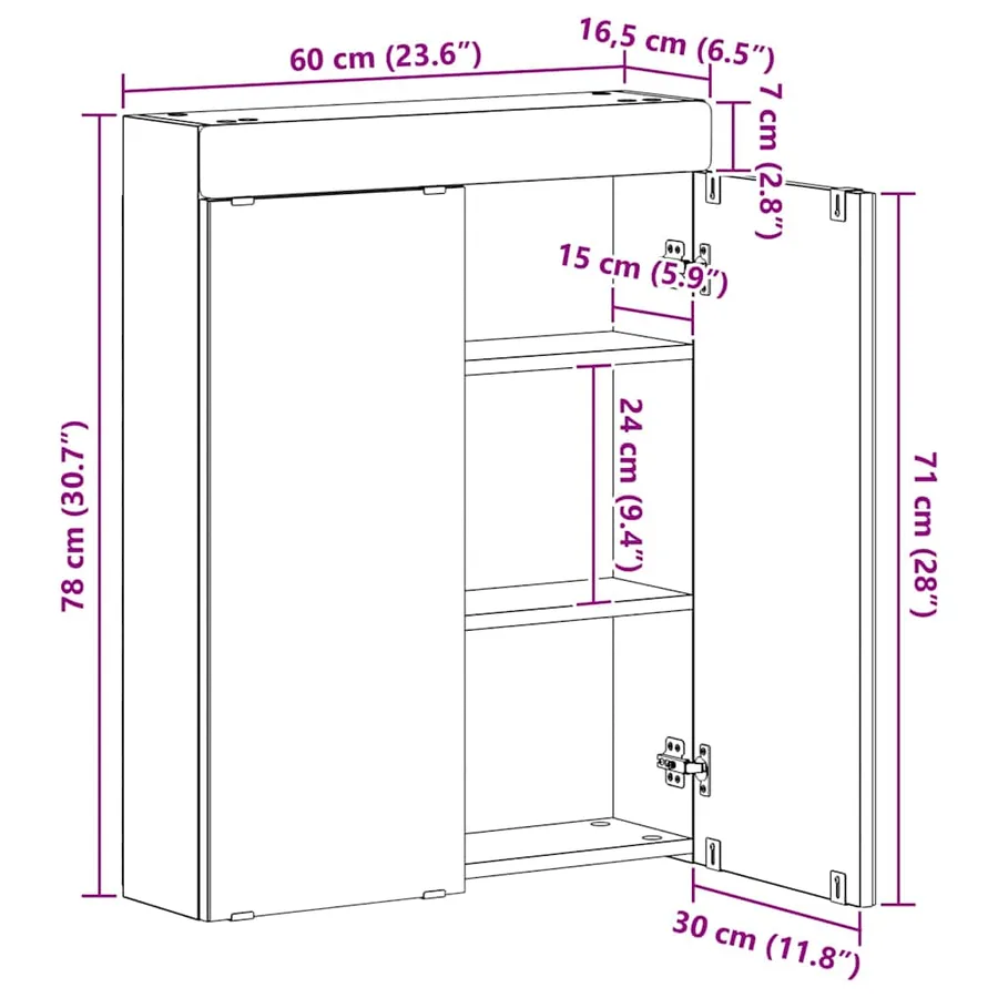 Amoire de salle de bain avec miroir avec porte TULUM Chêne brun - 13