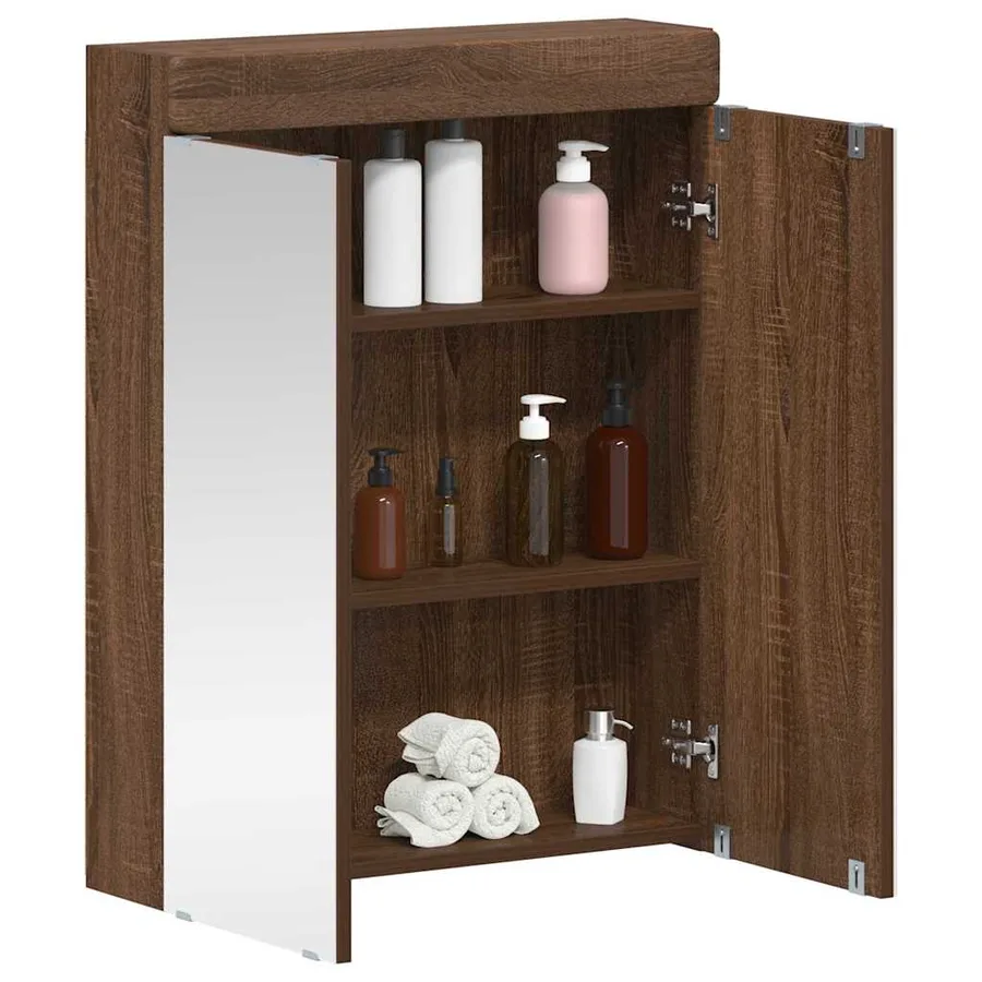 Amoire de salle de bain avec miroir avec porte TULUM Chêne brun - 3