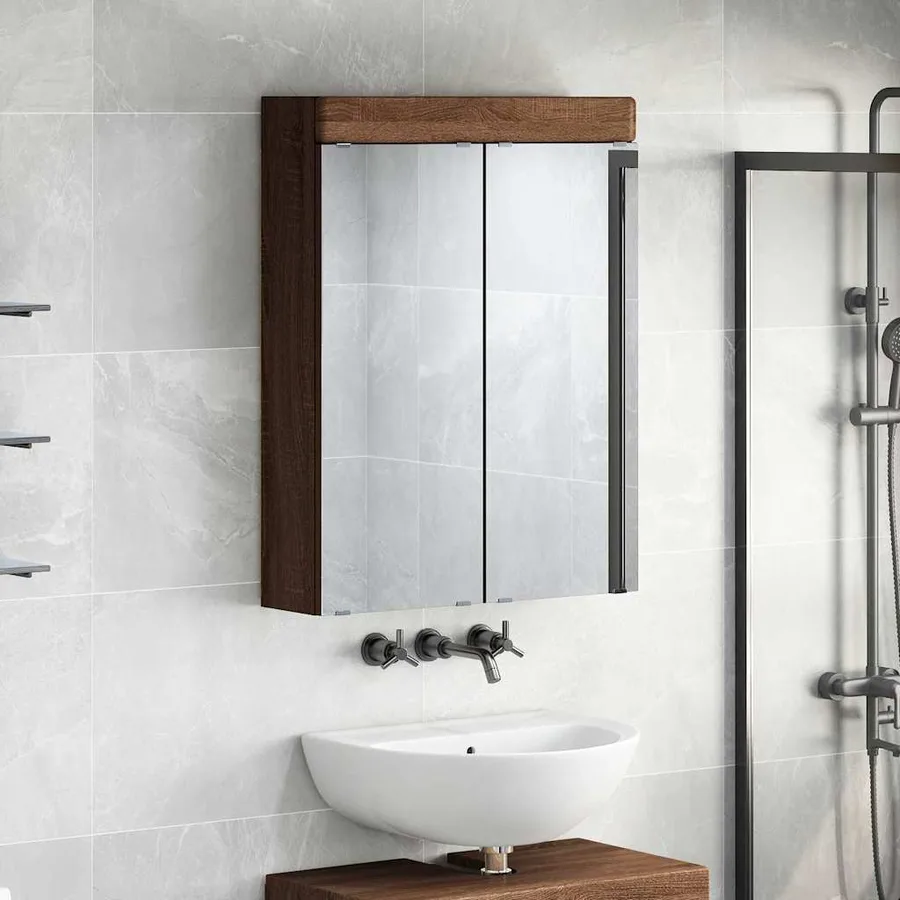 Amoire de salle de bain avec miroir avec porte TULUM Chêne brun - 4