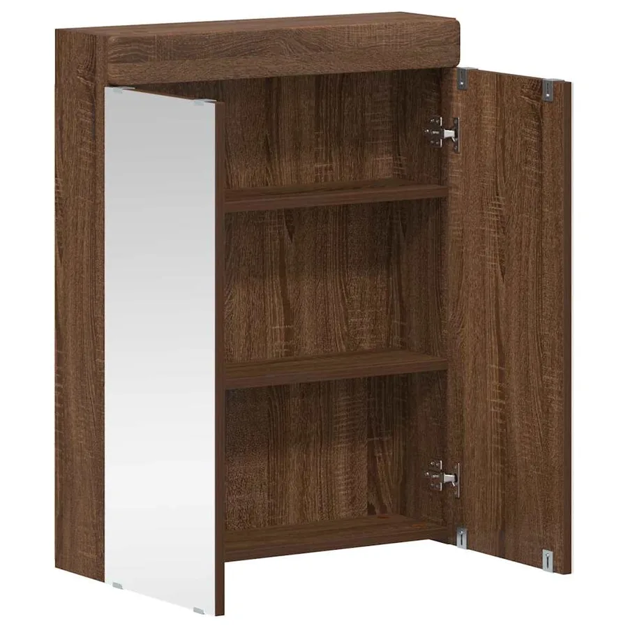 Amoire de salle de bain avec miroir avec porte TULUM Chêne brun - 5