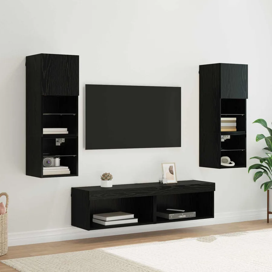 Unité murale de TV 6 pcs Chêne noir Bois d'ingénierie