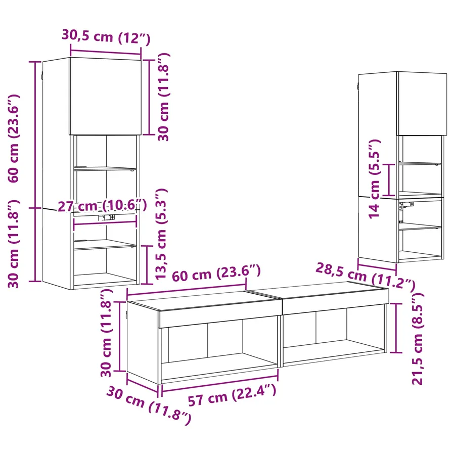 Unité murale de TV 6 pcs Chêne noir Bois d'ingénierie - 15