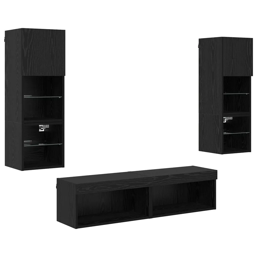Unité murale de TV 6 pcs Chêne noir Bois d'ingénierie - 2