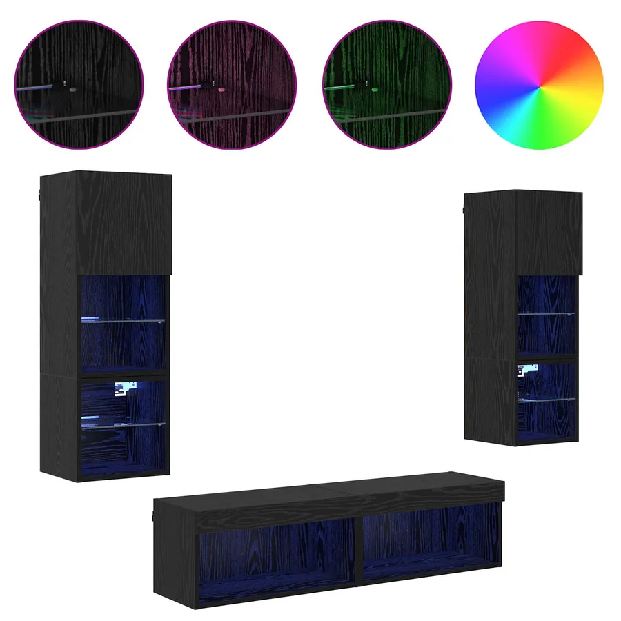 Unité murale de TV 6 pcs Chêne noir Bois d'ingénierie - 4