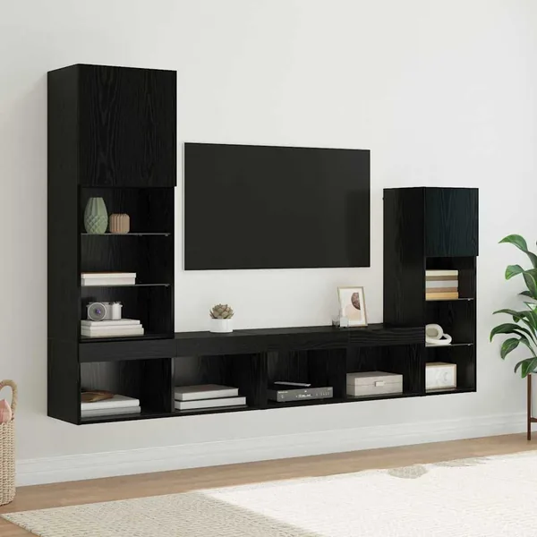 Meubles TV muraux 4 pcs Chêne noir Bois d'ingénierie