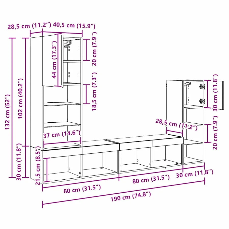 Meubles TV muraux 4 pcs Chêne noir Bois d'ingénierie - 15
