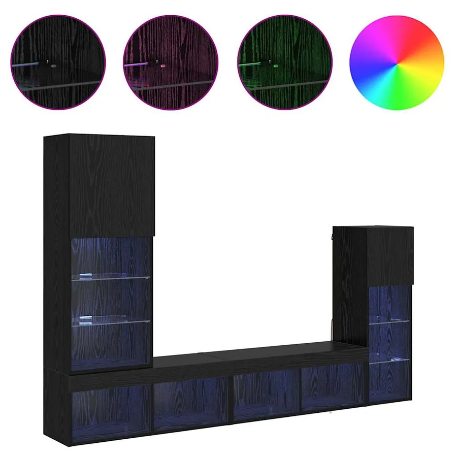 Meubles TV muraux 4 pcs Chêne noir Bois d'ingénierie - 4