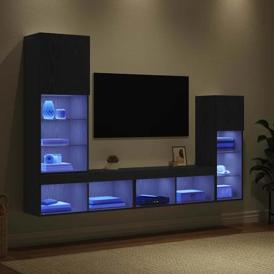 Meubles TV muraux 4 pcs Chêne noir Bois d'ingénierie - 5