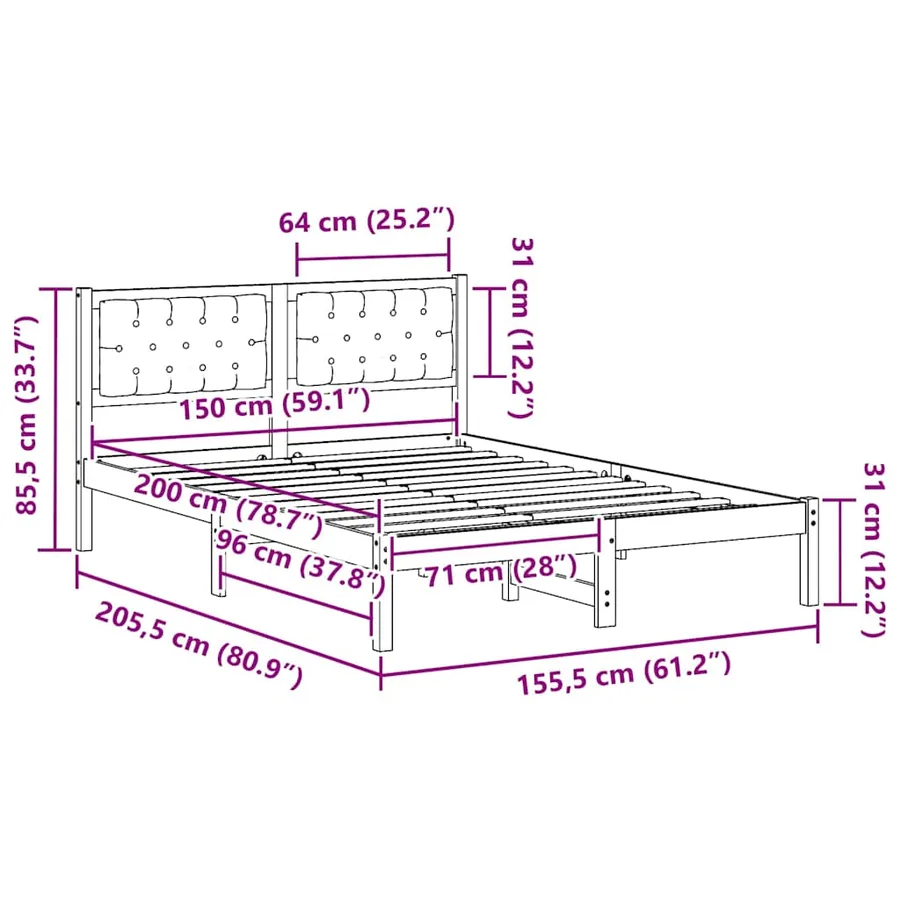 Cadre de lit avec tête de lit Taupe 150 x 200 cm Pin massif - 11