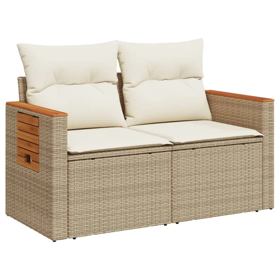 Canapé de jardin avec coussins 2 places beige résine tressée - 2