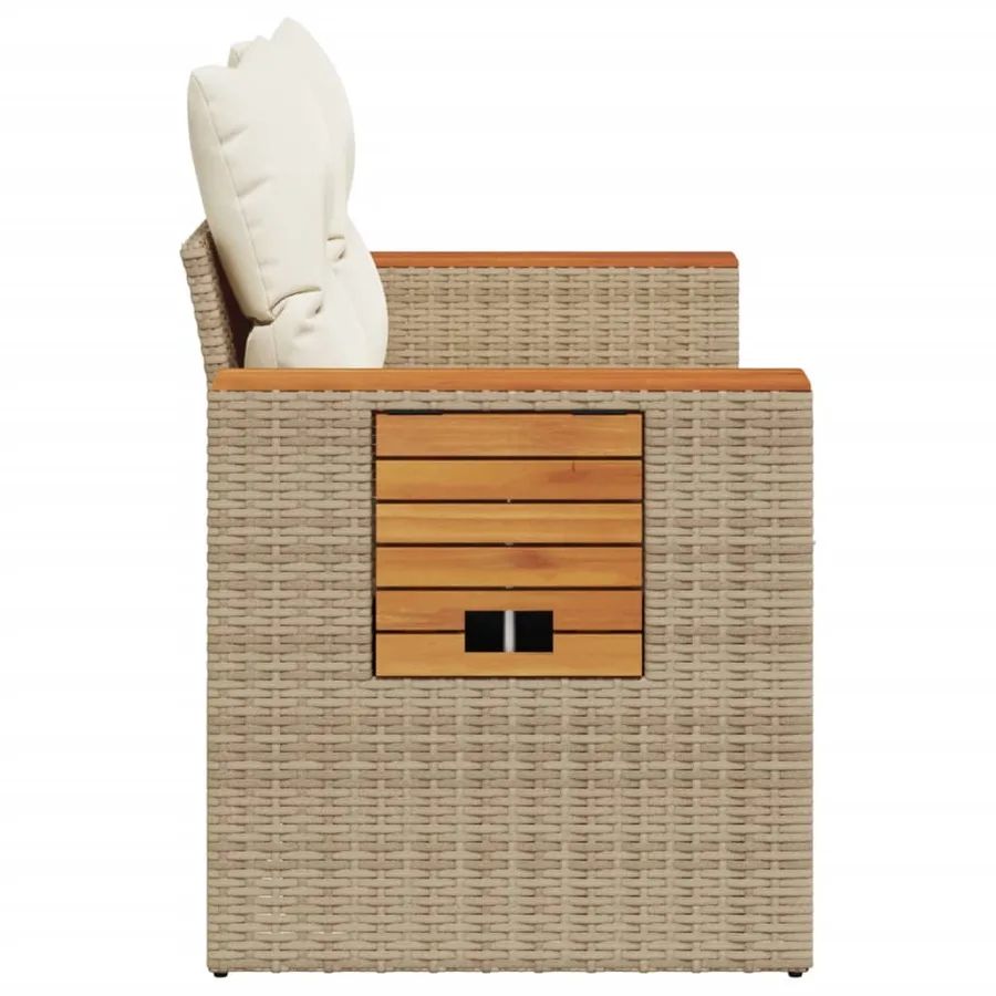 Canapé de jardin avec coussins 2 places beige résine tressée - 5