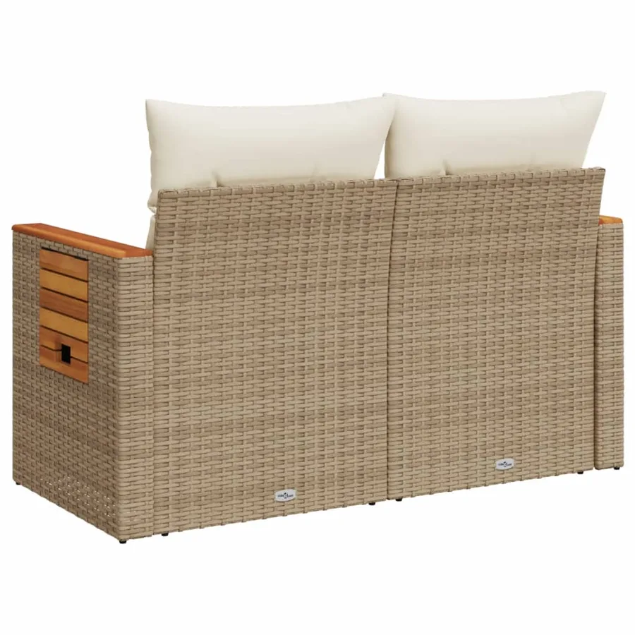 Canapé de jardin avec coussins 2 places beige résine tressée - 6