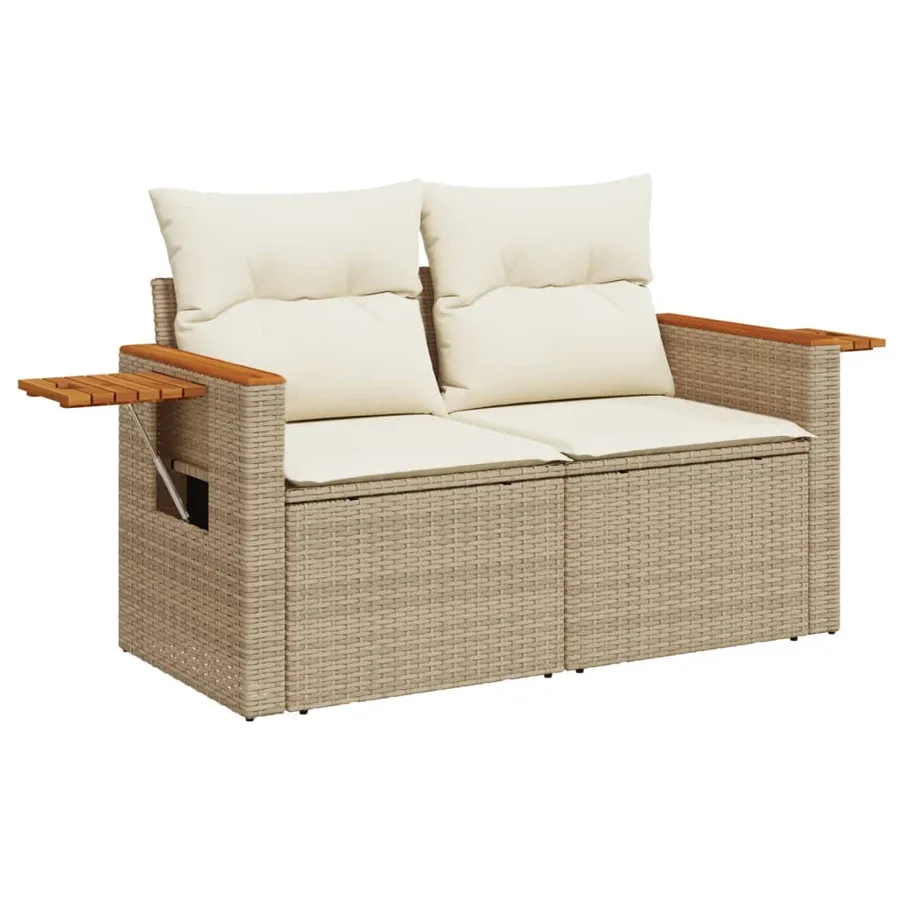 Canapé de jardin avec coussins 2 places beige résine tressée - 8