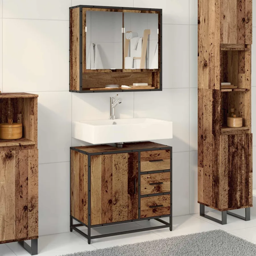 Ensemble de mobilier de salle de bain 2 pcs Bois Ancien