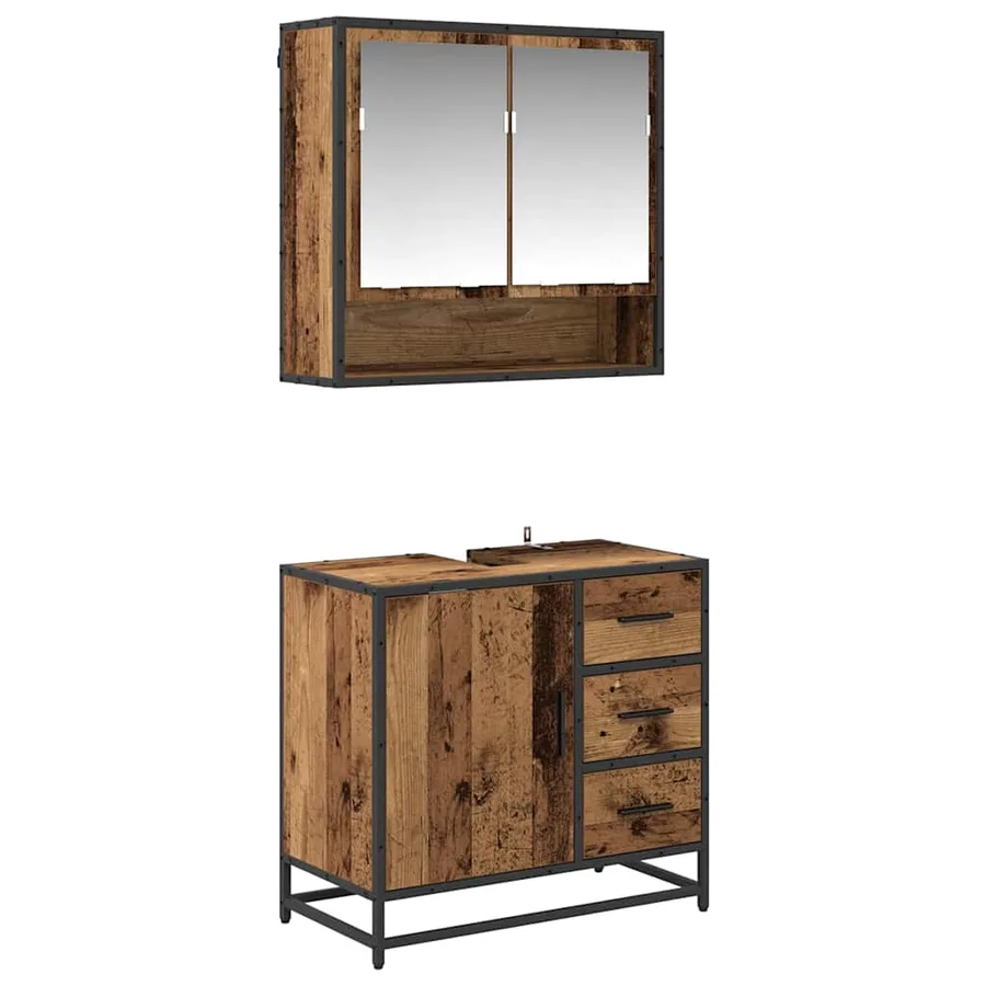 Ensemble de mobilier de salle de bain 2 pcs Bois Ancien - 2