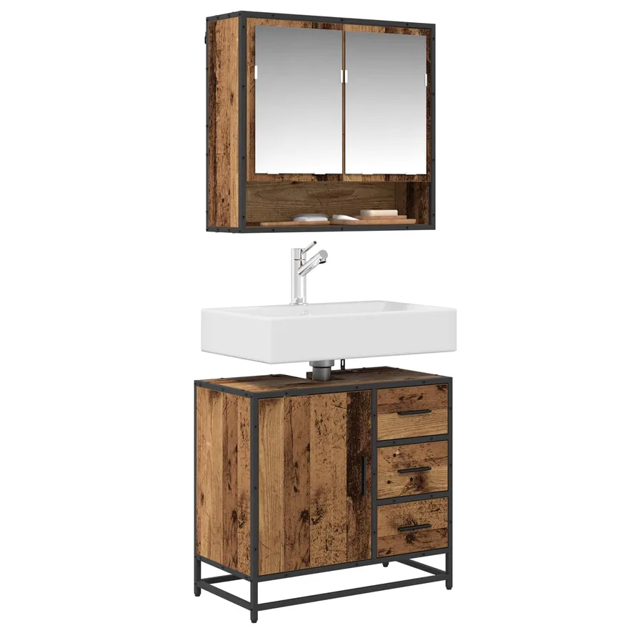 Ensemble de mobilier de salle de bain 2 pcs Bois Ancien - 3