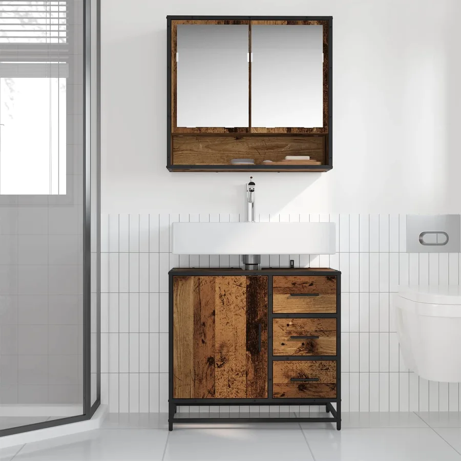 Ensemble de mobilier de salle de bain 2 pcs Bois Ancien - 4
