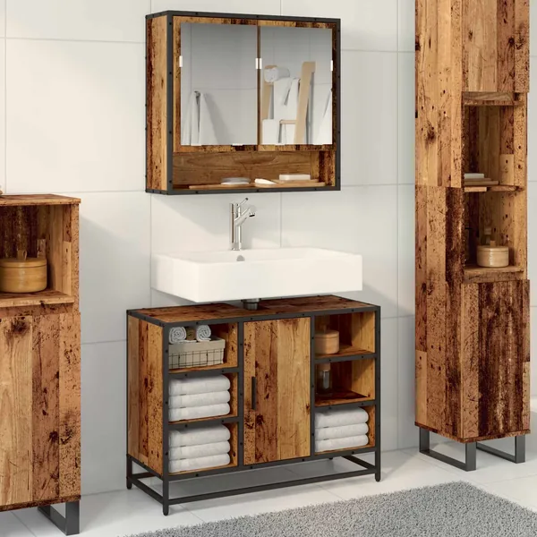Ensemble de mobilier de salle de bain 2 pcs Bois Ancien