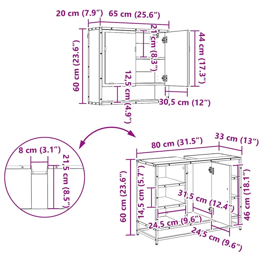 Ensemble de mobilier de salle de bain 2 pcs Bois Ancien - 17