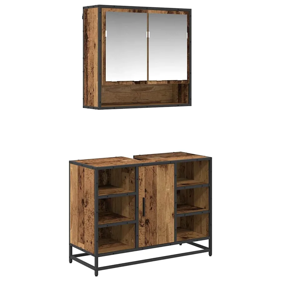 Ensemble de mobilier de salle de bain 2 pcs Bois Ancien - 2