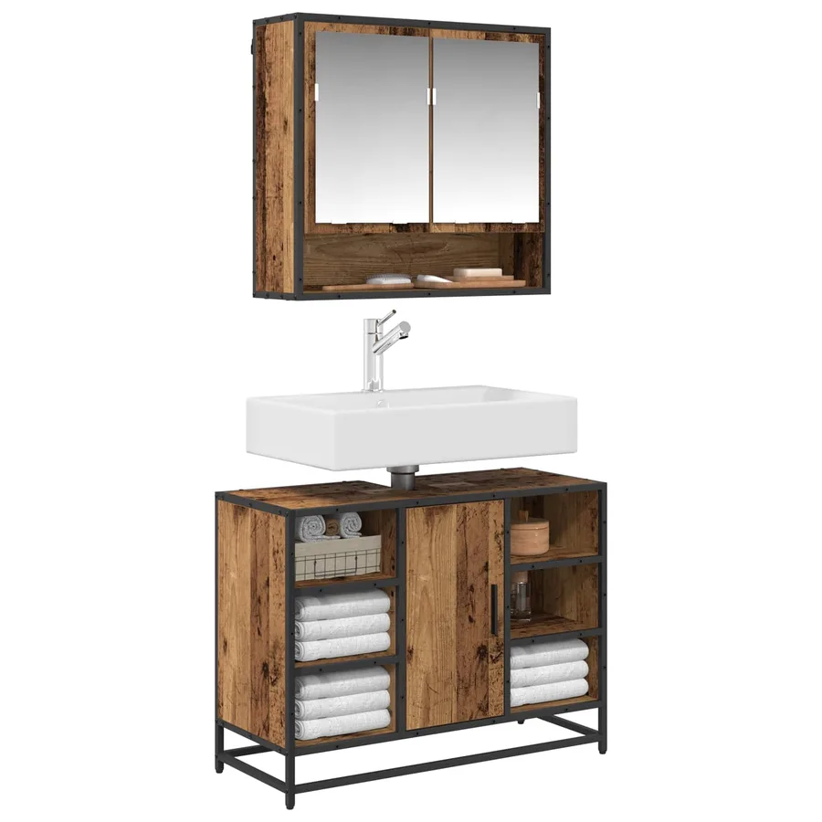 Ensemble de mobilier de salle de bain 2 pcs Bois Ancien - 3