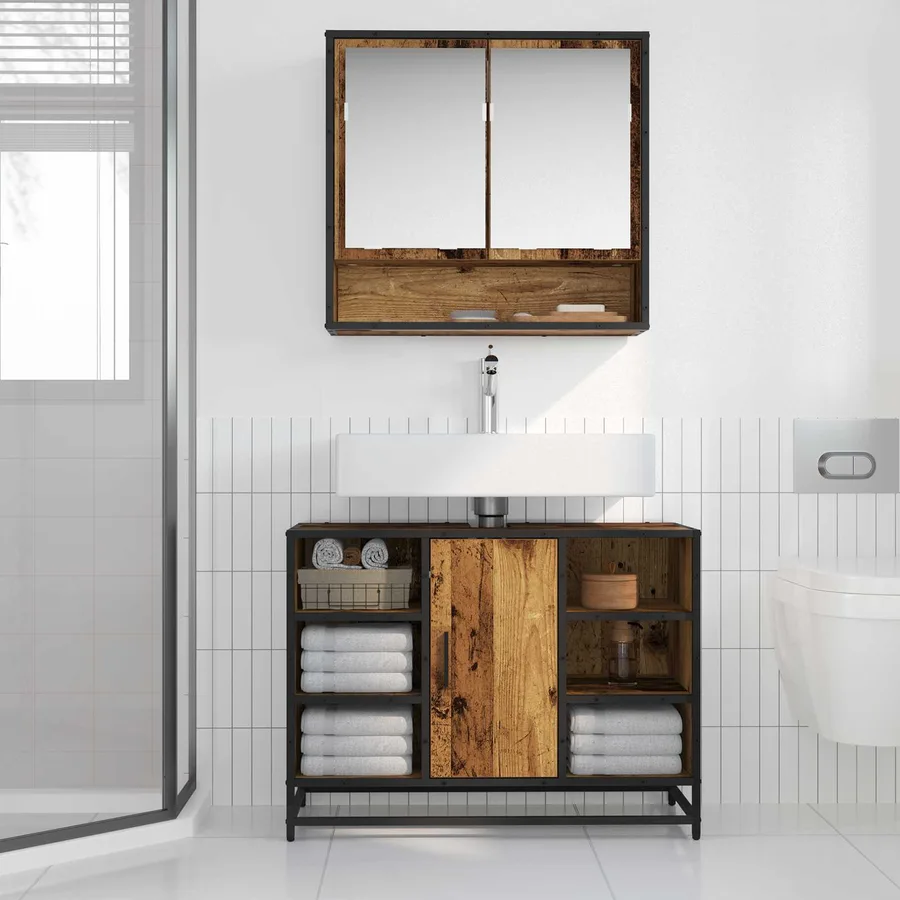 Ensemble de mobilier de salle de bain 2 pcs Bois Ancien - 4