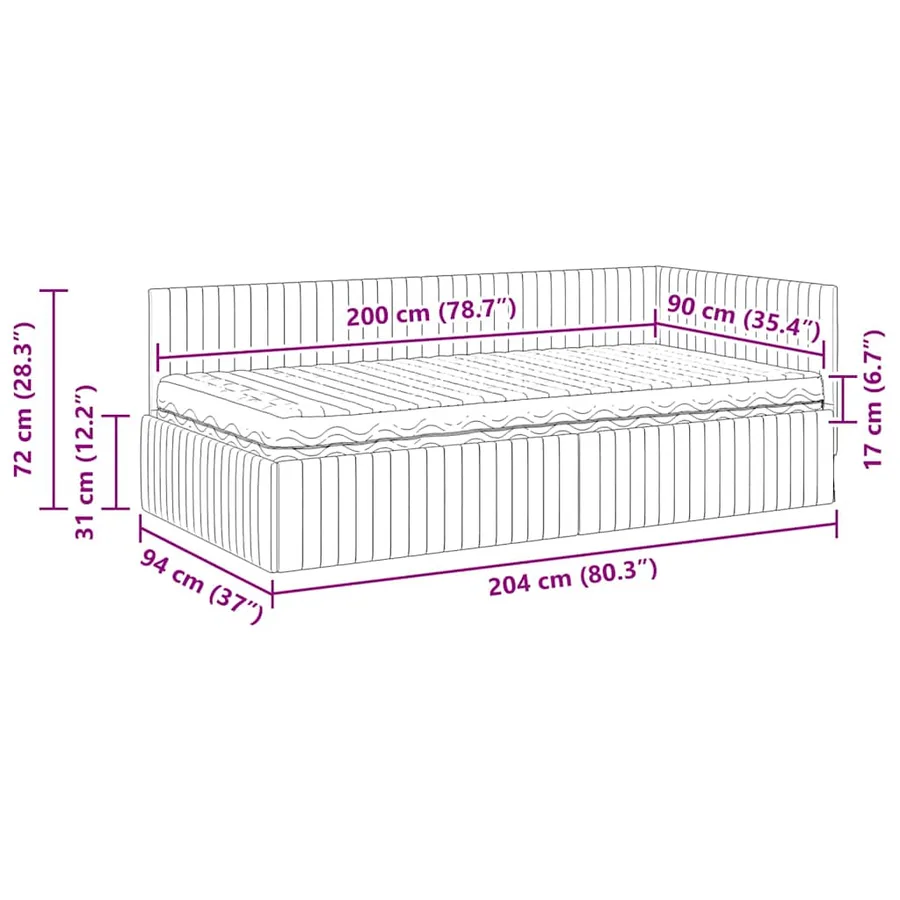 Cadre de lit d'angle avec matelas 2 pcs Bleu Velours - 14