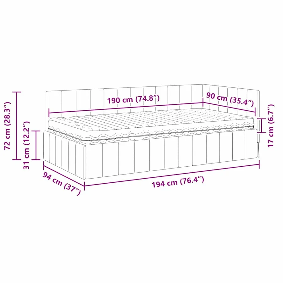 Cadre de lit d'angle avec matelas 2 pcs Gris clair Velours - 14