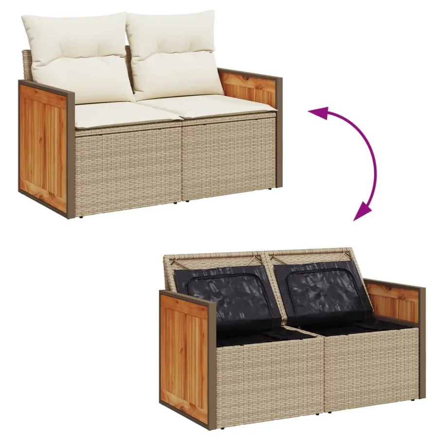Canapé de jardin avec coussins 2 places beige résine tressée - 9