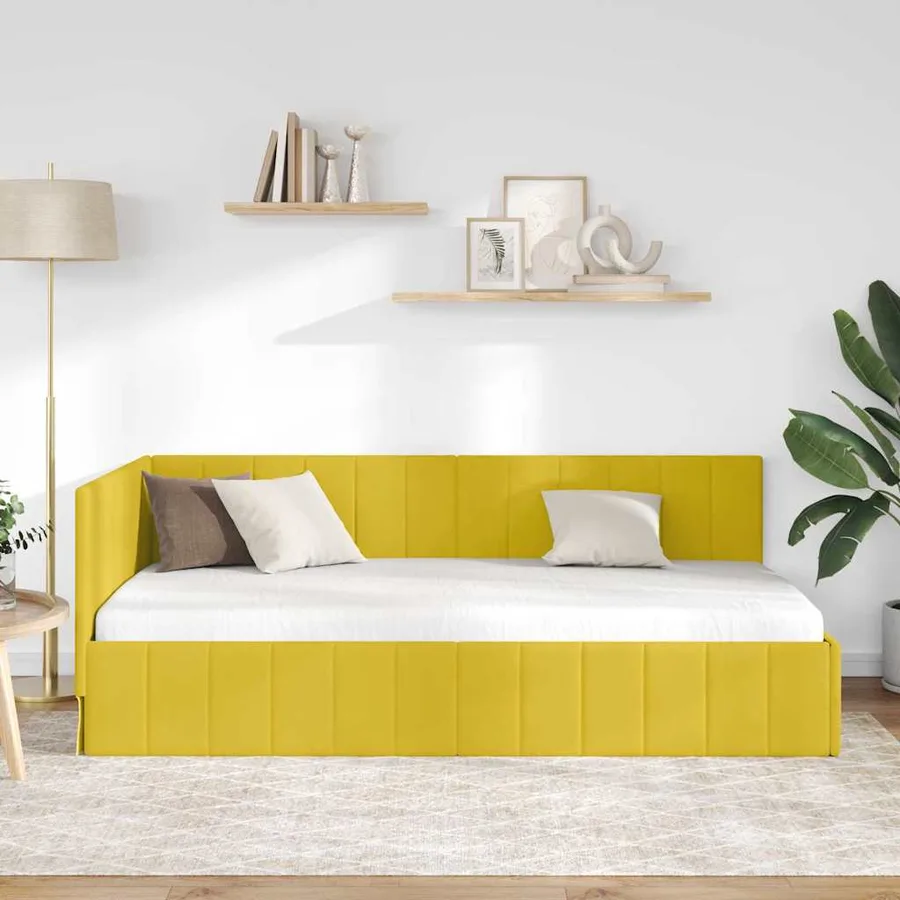 Cadre de lit d'angle Jaune 90 cm x 190 cm Velours - 3