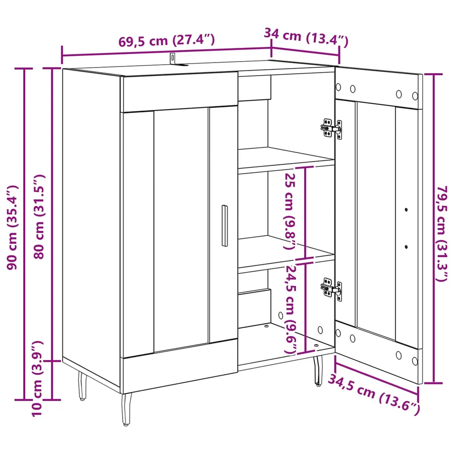 Buffet Chêne noir 69,5 x 34 x 90 cm Bois d'ingénierie et fer - 14