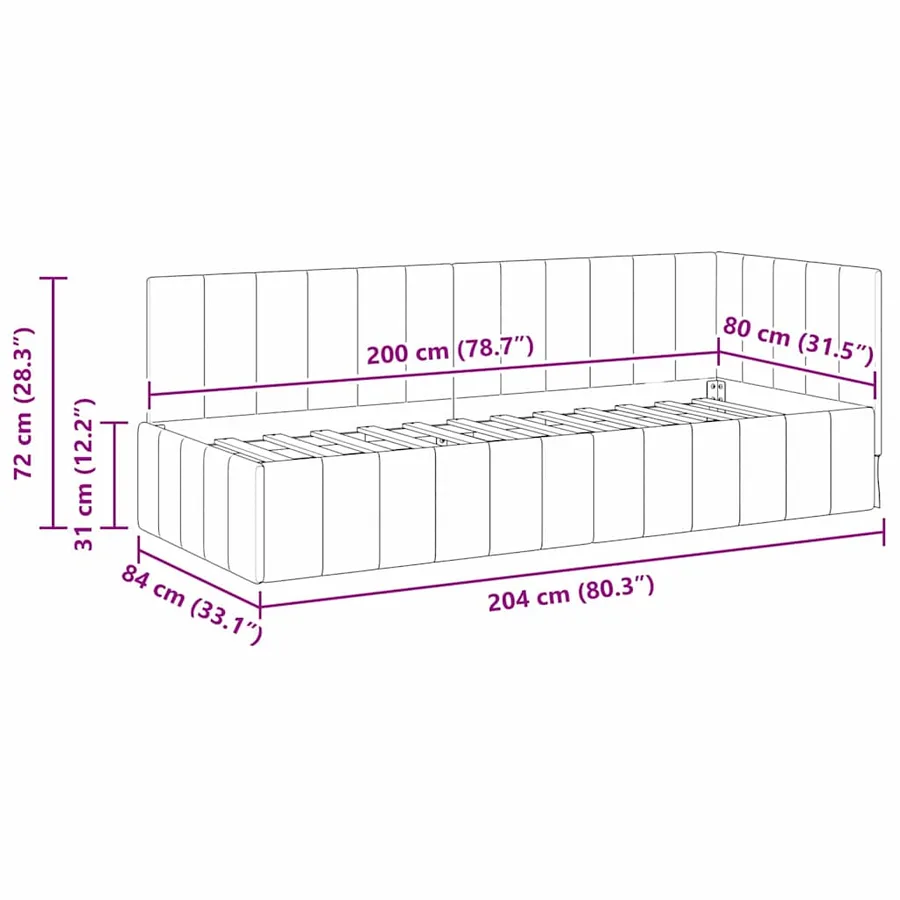 Cadre de lit d'angle Noir 80 cm x 200 cm Velours - 11