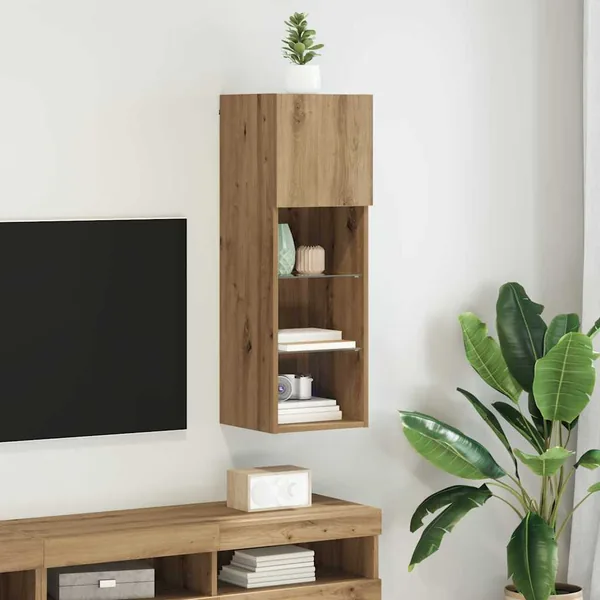 Meuble TV mural 30,5 x 30 x 90 cm Chêne artisanal