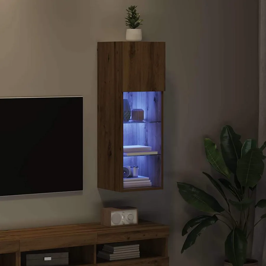 Meuble TV mural 30,5 x 30 x 90 cm Chêne artisanal - 5
