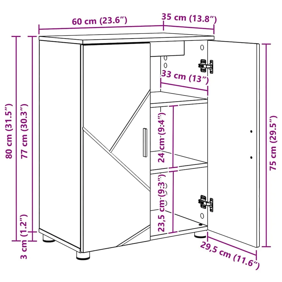 Cabinet de salle de bain Blanc brillant 60 x 35 x 80 cm - 15