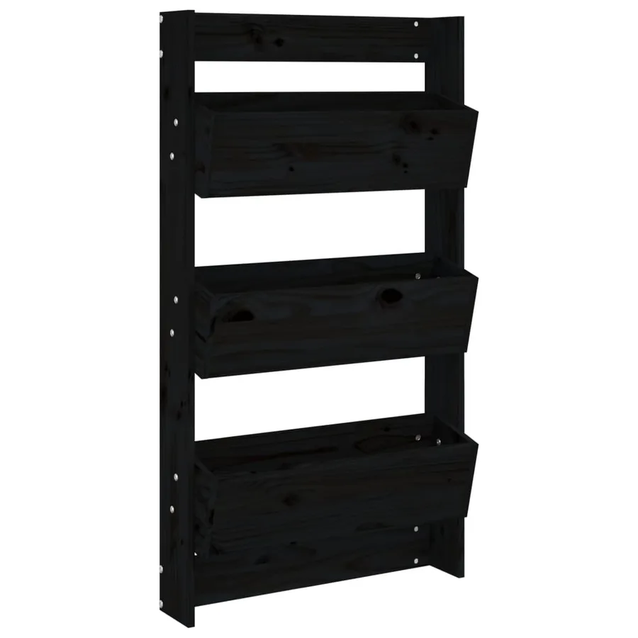 Jardinière murale 3 niveaux 60x18,5x110 cm noir bois pin massif - 2