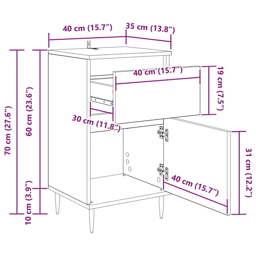 Buffet Chêne noir 40 x 35 x 70 cm Bois d'ingénierie et fer - 15