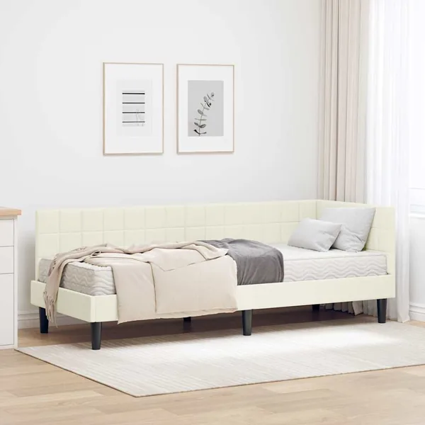Cadre de lit d'angle avec matelas 2 pcs Crème Velours
