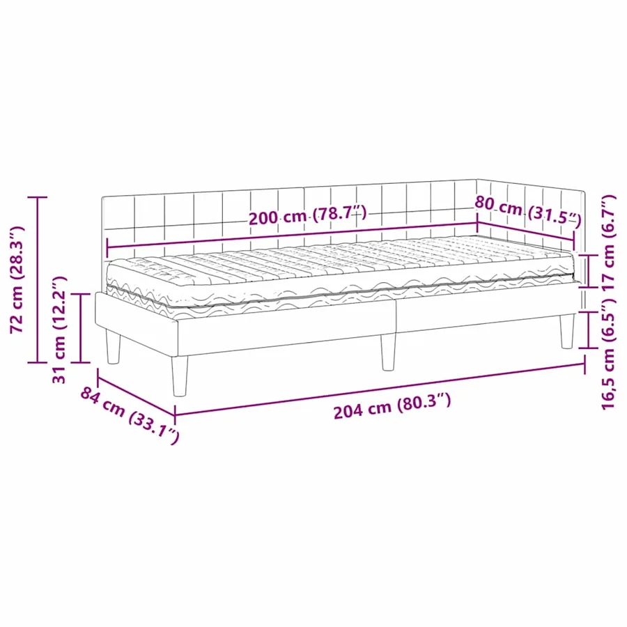 Cadre de lit d'angle avec matelas 2 pcs Crème Velours - 14