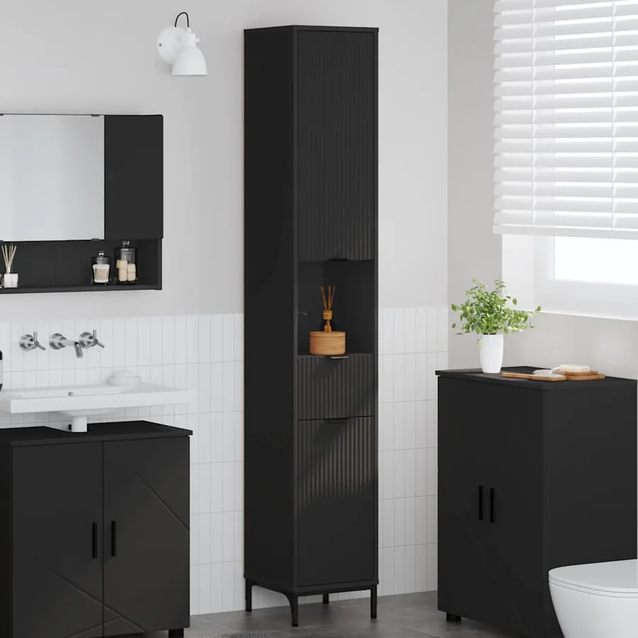 Cabinet de salle de bain Noir 31,5 x 33 x 190 cm