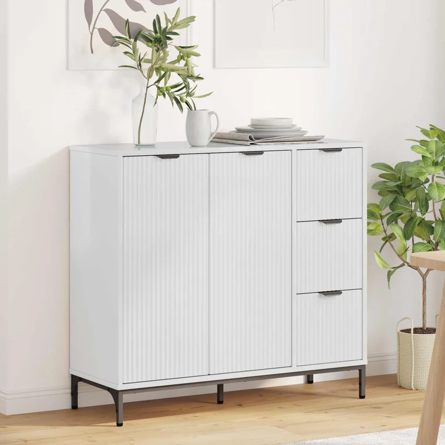 Buffet Blanc brillant 89,5 x 33 x 82 cm Bois d'ingénierie