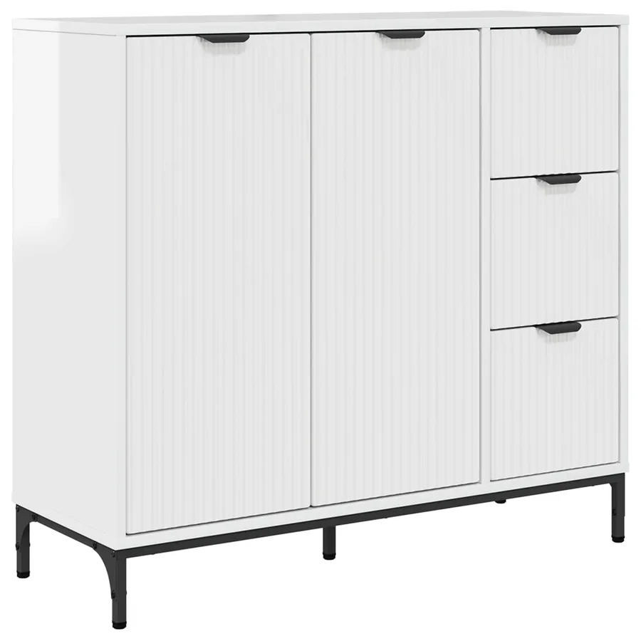 Buffet Blanc brillant 89,5 x 33 x 82 cm Bois d'ingénierie - 2