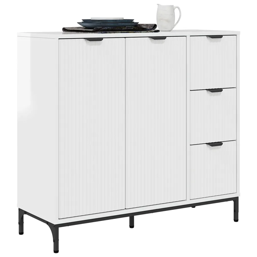 Buffet Blanc brillant 89,5 x 33 x 82 cm Bois d'ingénierie - 3
