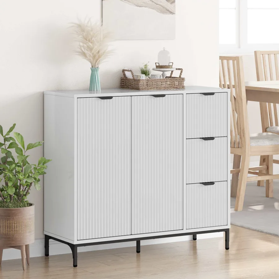 Buffet Blanc brillant 89,5 x 33 x 82 cm Bois d'ingénierie - 4