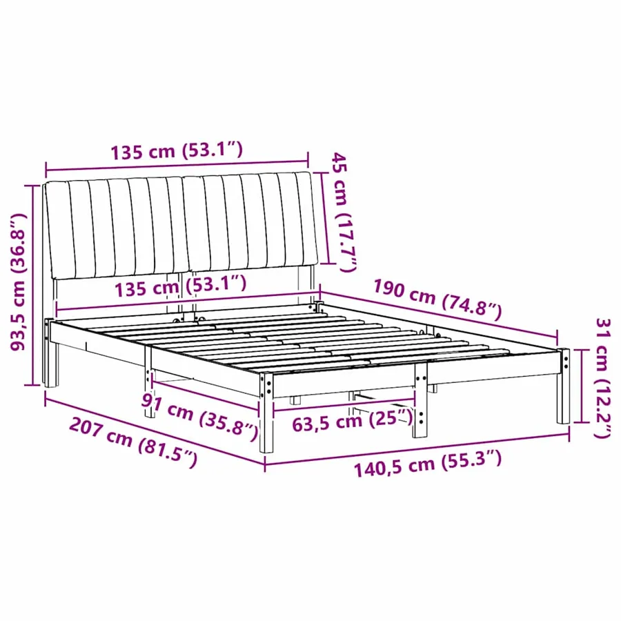 Cadre de lit avec tête de lit Marron 135 x 190 cm Pin massif - 11